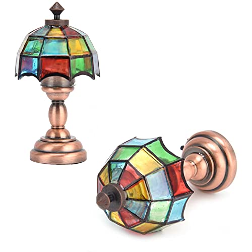 RiToEasysports Schreibtischlampe, Puppenhaus, Kabellose Led-Schreibtischlampe, Miniatur-Tischlampe MIT Buntem Lampenschirmirm von RiToEasysports