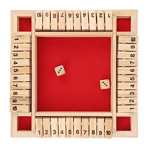 RiToEasysports Shut The Box Würfelspiel, 4-seitiges Holzbrett mit 10 Zahlen, Mathe-Spiel, Kneipenspiel für Kinder und Erwachsene von RiToEasysports