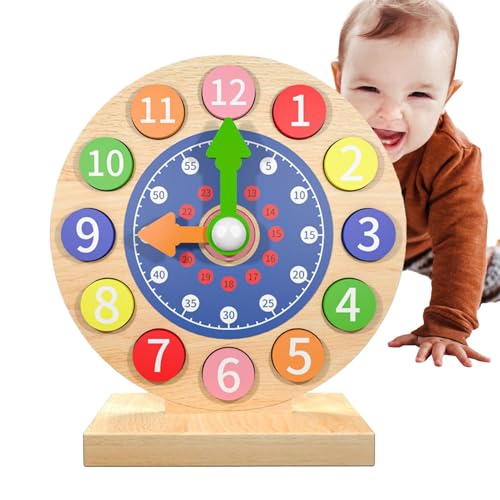 Riaisttd Teaching Clock Kids, Wooden Learn to Tell Time Clock, Colorful Analog Learning, Telling Toy for Toddler, Children, and Kids, Enhances Time-Telling Skills von Riaisttd