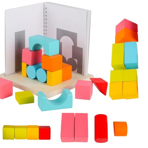 Riaisttd Wooden Building Blocks, 3D Spatial Projection Blocks, Geometric Shapes Bricks, 15x15x15.5cm, Creative Cognitive Development, Safe Design, Preschool Learning for Home von Riaisttd