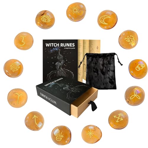 Runen Set, Weissagungskristalle, nordische Symbole, Gravierte Steine Kollektion, Samt Aufbewahrungstasche, Meditationswerkzeug für Altar und Energie, Blau, Gelb, Wunderbares Geschenk von Riaisttd