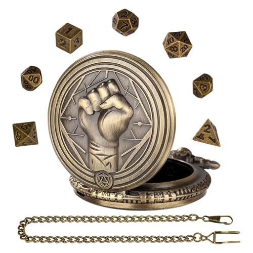 Taschenuhr-Gehäuse mit Kette, Faustmuster, Taschenuhr, Metallwürfel-Taschenuhr, Vintage-Taschenuhr-Zubehör, Taschenuhr mit Kette für Herren, Würfelgehäuse mit Taschenuhr-Gehäuse von Riaisttd
