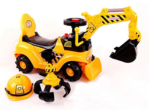 Ricco® Spielzeug-Bagger, 2 in 1, zum Selberfahren, Bulldozer mit Helm von Ricco