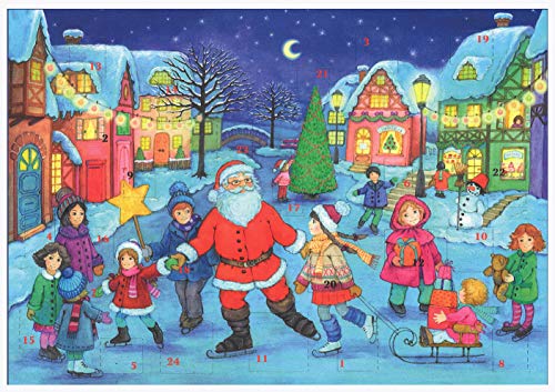 Adventskalender / Weihnachtskalender aus Papier für Kinder und Erwachsene mit Bildern und Glitzer "Schlittschuh laufen mit dem Weihnachtsmann" von Richard Sellmer Verlag
