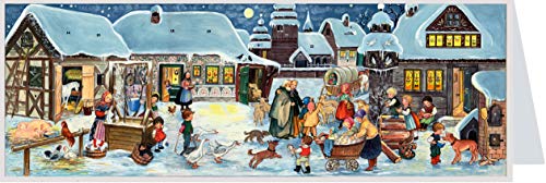 Richard Sellmer Verlag Nostalgischer Midi Postkarten-Adventskalender mit Bildern für Kinder und Erwachsene Winter auf dem Lande von Richard Sellmer Verlag