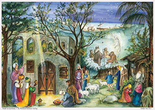 Richard Sellmer Verlag Nostalgischer Papier Adventskalender mit Bildern und Glimmer Stall von Bethlehem von Richard Sellmer Verlag