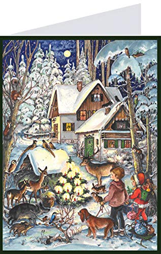 Sellmer Adventskalender Winter bei den Tieren nostalgische Bilder aus Papier mit Umschlag nostalgisch für Kinder und Erwachsene, Weihnachtskalender, Format Postkarte von Richard Sellmer Verlag