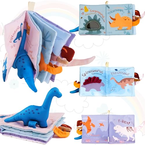 Richgv Babybuch Baby Spielzeug ab 0 3 6 12 Monate, Dinosaurier Spielzeug Baby,Knisterbuch Baby Stoffbuch Fühlbuch Baby,Baby Erstausstattung Neugeborene,Kinderwagenkette Spielzeug ab 0 Monate von Richgv