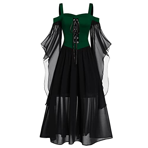 Gothic-Kleid Halloween-Kostüm für Damen, kurvig, mittelalterlich, Spitze, Übergröße, Trompetenärmel mit Schnürung, Tanzkleid, Halloween-Kostüm, Abendkleid, Prinzessin von Richymfa