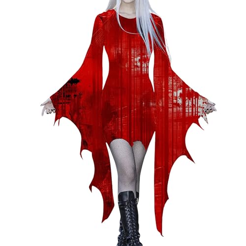 Gothic-Kleid für Damen, Halloween, Übergröße, Gothic-Kleid für Damen, mit Schnürung, elegantes Cocktailkleid mit Schmetterlingsärmeln, schulterfrei, Ballkleid, Hexenkostüm, Vintage, für Halloween Gothic-Kleid für Damen, Halloween, Übergröße, Gothic-Kleid für Damen, mit Schnürung, elegantes Cocktailkleid mit Schmetterlingsärmeln, schulterfrei, Ballkleid, Hexenkostüm, Vintage, für Halloween von Richymfa