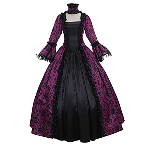 Richymfa Damen Kleid Halloween Renaissance Mittelalter Elegant Cocktailkleid mit Trompetenärmel Curvy Gothic Kostüm Lang Grün Vintage Halloween Kostüm Mittelalter Stil Karneval von Richymfa