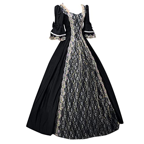 Richymfa Halloween-Renaissance-Kleid für Damen, Übergröße, Zeremonie-Kleid mit ausgestellten Ärmeln, elegant, Gothic-Kleid, lang, Slim Fit, kurvig, Halloween-Kostüme, Abendkleid, Prinzessin von Richymfa