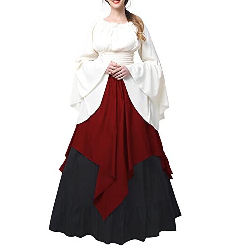Richymfa Mittelalterliches Kleid Damen Renaissance Curvy Festliches Kleid mit ausgestellten Ärmeln Vintage Ballkleid Lang Grün Übergrößen Halloween Kostüm Mittelalterlicher Stil für Karneval von Richymfa