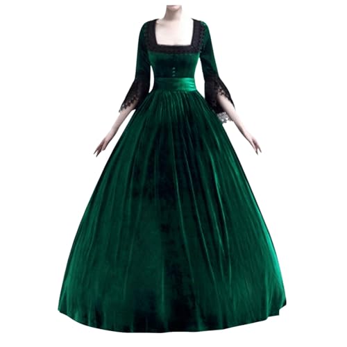 Richymfa Mittelalterliches Kleid Damen Renaissance Curvy Zeremoniekleid mit Trompetenärmeln Vintage Festkleid Lang Grün Übergrößen Kostüm Halloween Party Prinzessin Abend von Richymfa
