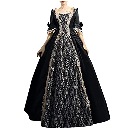 Richymfa Mittelalterliches Kleid Damen Renaissance Elegantes Zeremoniekleid mit Trompetenärmeln Vintage Festliches langes grünes Kurvenkostüm Renaissance/Mittelalter für Halloween von Richymfa