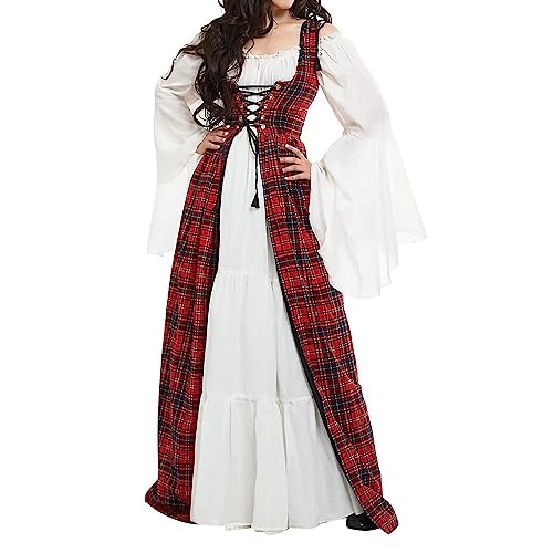 Richymfa Mittelalterliches Kleid Damen Renaissance Vintage Zeremonie Kleid mit ausgestellten Ärmeln Übergröße Gothic Lange Kleider mit Schnürung Elegantes Renaissance Mittelalter Kostüm für Halloween von Richymfa