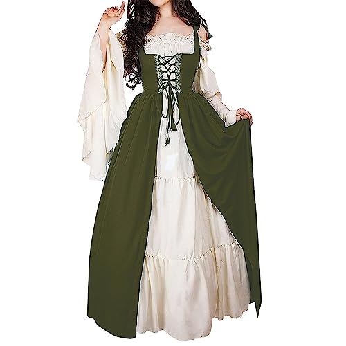 Richymfa Mittelalterliches Kleid Damen Renaissance Vintage Zeremonie Kleid mit ausgestellten Ärmeln Übergröße Gothic Lange Kleider mit Schnürung Elegantes Renaissance Mittelalter Kostüm für Halloween von Richymfa