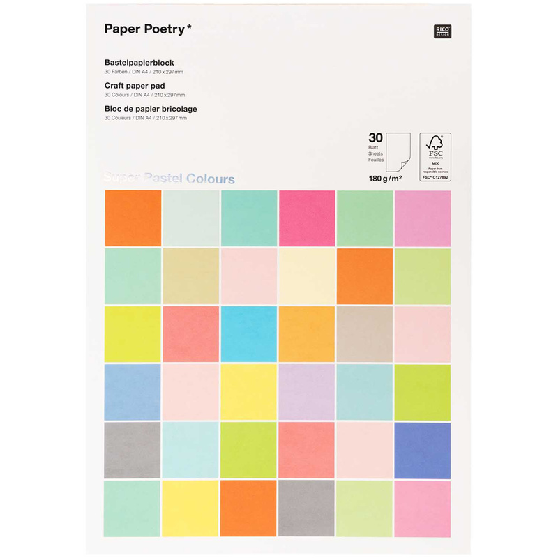 Bastelpapierblock SUPER PASTEL COLOURS 30 Blatt von Rico Design