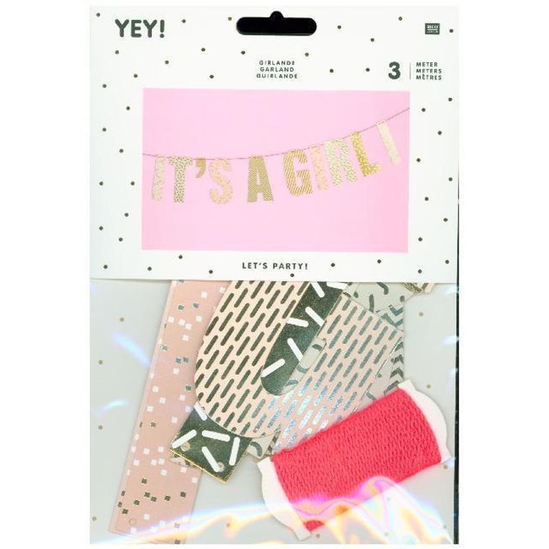 Papier-Girlande IT‘S A GIRL (3m) in rosa/pink von Rico Design