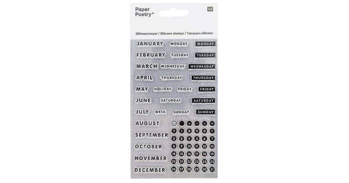Silikonstempel, Bullet Diary, Kalender, Druckschrift Silikonstempel, Bullet Diary, Kalender, Druckschrift von Rico Design