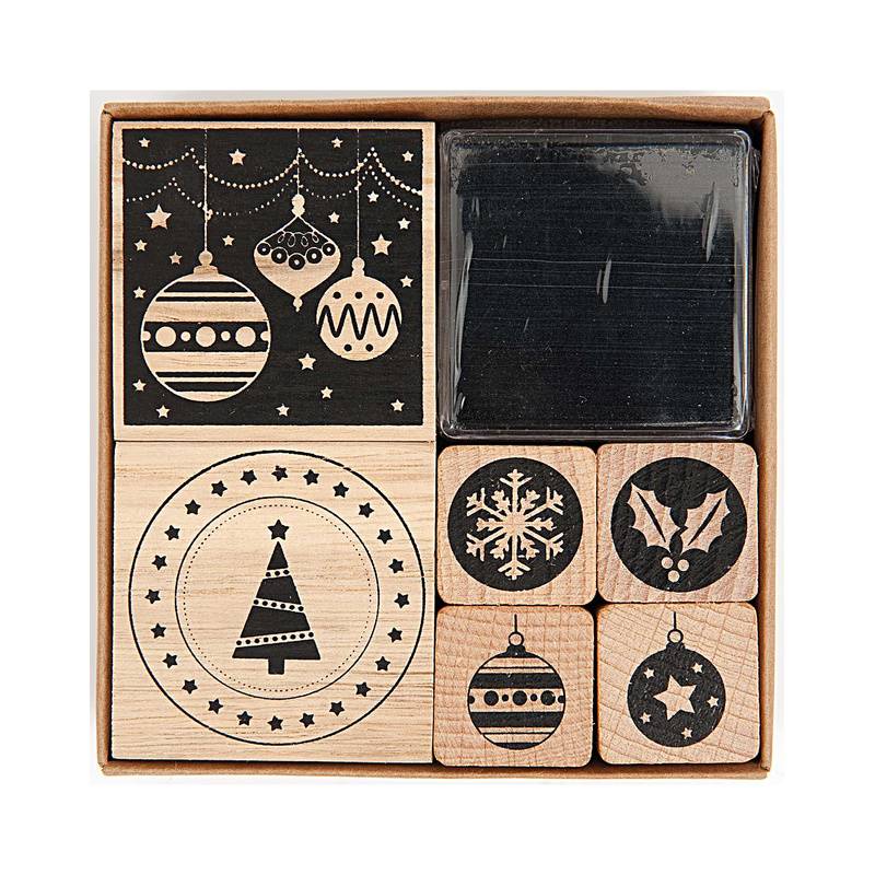Stempel-Set MODERN CHRISTMAS 6er-Pack aus Holz von Rico Design