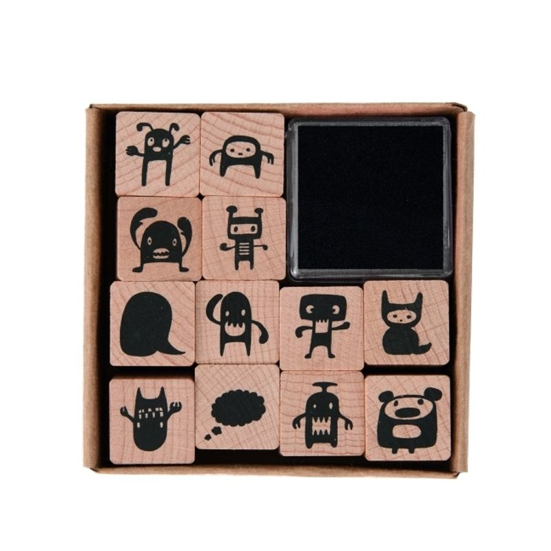 Stempel-Set MONSTER 12er-Pack aus Holz von Rico Design