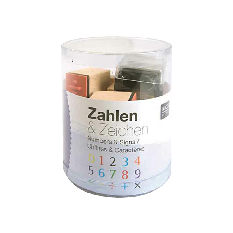 Stempel-Set ZAHLEN & ZEICHEN II 15er-Pack aus Holz von Rico Design