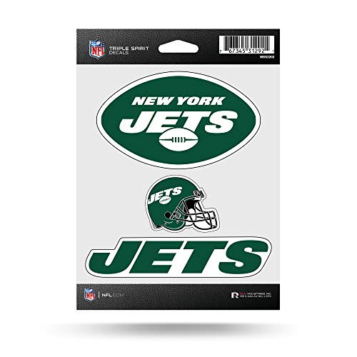 Rico Industries Piece Sticker Sheet NFL New York Jets Die Cut 3-teiliges Triple Spirit Stickerbogen, Primärfarben, Einheitsgröße von Rico Industries