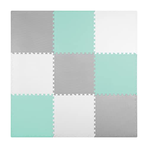 RICOKIDS Kinderspielteppich Puzzlematte Spielzeug Kälteschutz Abwaschbar Spielmatte Spielteppich Matte Schaumstoffmatte Kinderteppich Gummimatte grau-weiß-Mint 60x60cm 9 Stück von Ricokids