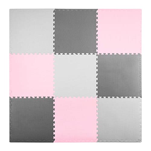 RICOKIDS Kinderspielteppich Puzzlematte Spielzeug Kälteschutz Abwaschbar Spielmatte Spielteppich Matte Schaumstoffmatte Kinderteppich Gummimatte rosa Grau 60x60cm 9 Stück von Ricokids