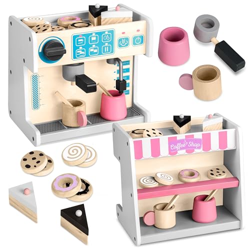 Ricokids Holzkaffeemaschine Café Patisserie - Holzspielzeug 2in1 Kompakt - Holzspielzeug für Kleinkinder, Spielküche, Zubehör - Geschenk für Jungen und Mädchen - Weiß - 26 x 18,5 x 24 cm Ricokids Holzkaffeemaschine Café Patisserie - Holzspielzeug 2in1 Kompakt - Holzspielzeug für Kleinkinder, Spielküche, Zubehör - Geschenk für Jungen und Mädchen - Weiß - 26 x 18,5 x 24 cm von Ricokids
