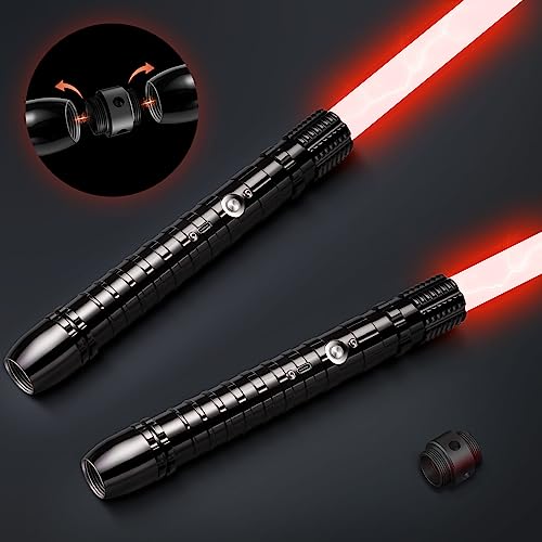 Ricyea 2-in-1 Lichtschwert für Kinder Erwachsene, RGB 11 Farben Laserschwert mit Metall Hilt, Typ-C Wiederaufladbare FX Lightsaber mit Soundeffekt für Party Halloween Cosplay (2er Set-Schwarz) von Ricyea