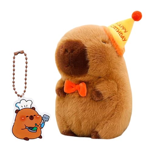Rienan Capybara Kuscheltier Wasserschwein Kuscheltier Geburtstagshut Squishmallow Capybara, mit 1 Schlüsselanhänger geeignet für Heimdekoration Kinderbegleitung Geschenk für Kinder von Rienan