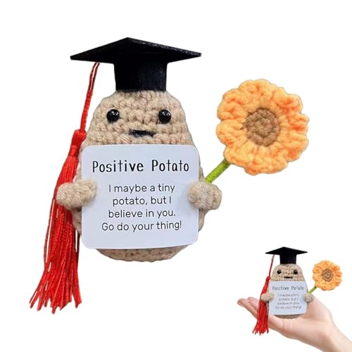 Positive Kartoffel Deutsch mit Bachelor Hut Positive Kartoffel Deutsch Positive Kartoffel Viel Glückskartoffel Regenbogen-Strickkartoffel-Puppe, Viel Glück für die Schulprüfung Geschenk von Rienan