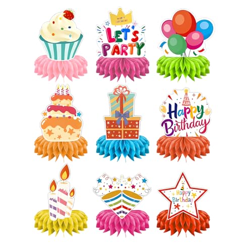 9 Stück Tischdeko Geburtstag, Bunte Happy Birthday Deko, Geburtstag Bienenwabe Deko, Tischdeko Party, Partyzubehör für Kindergeburtstage 9 Stück Tischdeko Geburtstag, Bunte Happy Birthday Deko, Geburtstag Bienenwabe Deko, Tischdeko Party, Partyzubehör für Kindergeburtstage von Rieoany