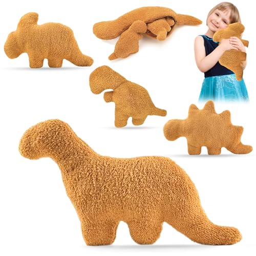 Rierousy 4 Stück Dino Nugget Kissen, Dino Chicken Nugget Pillow，Dino Nuggets Kuscheltier, Dinokissen, Dinosaurier Stofftierkuscheltier Dino Kreatives Geburtstagsgeschenke (4) von Rierousy