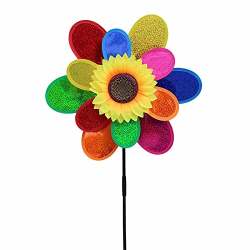Rifuli # Abgestufte Sonnenblume, Sonnenblumen-Windmühle, Outdoor-Dekoration, Bunte Pailletten-Windmühle (Pink, One Size) von Rifuli