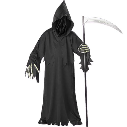 Riiriou Halloween Kostüm Gewand Des Sensenmanns mit Maske Handschuhen Schwarzer Umhang Sensenmann Kostüm mit Sense Erwachsene Unisex Halloween Reaper Outfits für HalloweenParty Karneval Rollenspiel von Riiriou