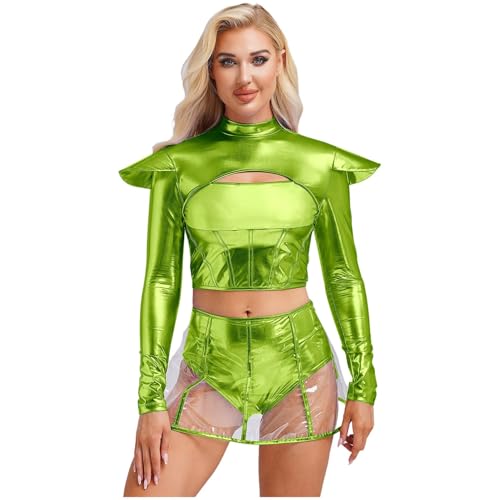 Riismen Alien Kostüm Damen Halloween Space Girl Kleid Metallic Crop Tops Und A Linien-rock Astronauten Kostüm Cosplay Set Karnevalskostüm Grün XL Riismen Alien Kostüm Damen Halloween Space Girl Kleid Metallic Crop Tops Und A Linien-rock Astronauten Kostüm Cosplay Set Karnevalskostüm Grün XL von Riismen