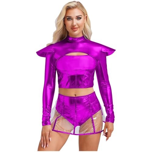 Riismen Alien Kostüm Damen Halloween Space Girl Kleid Metallic Crop Tops Und A Linien-rock Astronauten Kostüm Cosplay Set Karnevalskostüm Lila S Riismen Alien Kostüm Damen Halloween Space Girl Kleid Metallic Crop Tops Und A Linien-rock Astronauten Kostüm Cosplay Set Karnevalskostüm Lila S von Riismen