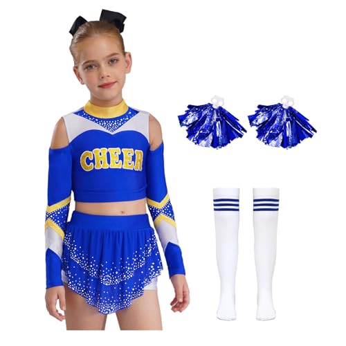 Riismen Anzug Von Bommel Mädchen Kind Mädchen Uniform Tanzen Zeigen Cheerleading Verkleidung Karneval Halloween Aufführungen Blau 158-164 von Riismen