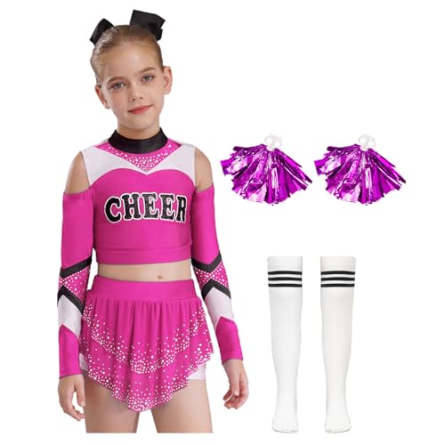 Riismen Anzug Von Bommel Mädchen Kind Mädchen Uniform Tanzen Zeigen Cheerleading Verkleidung Karneval Halloween Aufführungen Knalliges Pink 146-152 von Riismen