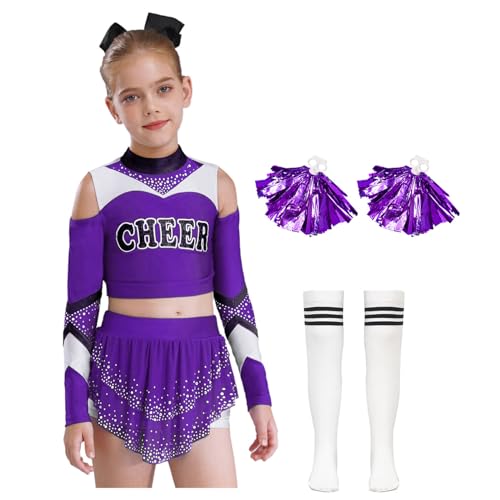Riismen Anzug Von Bommel Mädchen Kind Mädchen Uniform Tanzen Zeigen Cheerleading Verkleidung Karneval Halloween Aufführungen Lila 110-116 von Riismen