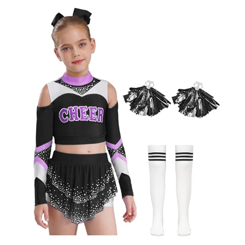 Riismen Anzug Von Bommel Mädchen Kind Mädchen Uniform Tanzen Zeigen Cheerleading Verkleidung Karneval Halloween Aufführungen Schwarz 158-164 von Riismen
