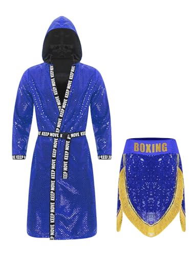 Riismen Boxer Kostüm Herren Halloween Fransen Shorts und Glitzer Pailletten Boxmantel mit Kapuze Erwachsene Fasching Karnevalskostüm Blau XL Riismen Boxer Kostüm Herren Halloween Fransen Shorts und Glitzer Pailletten Boxmantel mit Kapuze Erwachsene Fasching Karnevalskostüm Blau XL von Riismen