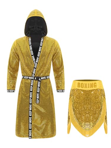 Riismen Boxer Kostüm Herren Halloween Fransen Shorts und Glitzer Pailletten Boxmantel mit Kapuze Erwachsene Fasching Karnevalskostüm Gold XXL Riismen Boxer Kostüm Herren Halloween Fransen Shorts und Glitzer Pailletten Boxmantel mit Kapuze Erwachsene Fasching Karnevalskostüm Gold XXL von Riismen