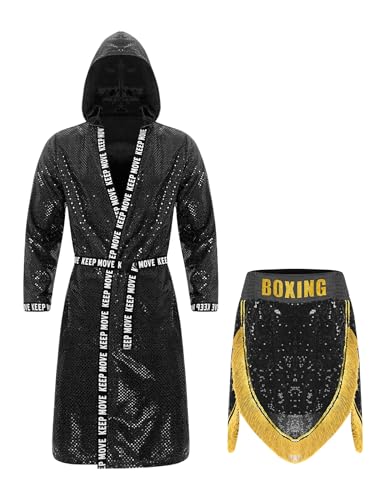Riismen Boxer Kostüm Herren Halloween Fransen Shorts und Glitzer Pailletten Boxmantel mit Kapuze Erwachsene Fasching Karnevalskostüm Schwarz M Riismen Boxer Kostüm Herren Halloween Fransen Shorts und Glitzer Pailletten Boxmantel mit Kapuze Erwachsene Fasching Karnevalskostüm Schwarz M von Riismen