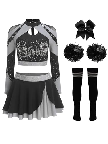 Riismen Cheer Leader Kostüm Set Damen Glitzer Langarmshirt Minirock mit Strass Frauen Rollenspiele Tanzpartys Outfit Grau B XXL Riismen Cheer Leader Kostüm Set Damen Glitzer Langarmshirt Minirock mit Strass Frauen Rollenspiele Tanzpartys Outfit Grau B XXL von Riismen