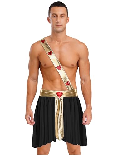 Riismen Cupid Kostüm Herren Halloween Cosplay Liebesbote kostüm Faltenrock mit Metallic Manschetten Faschingkostüm Mottopartys Rave Outfit von Riismen