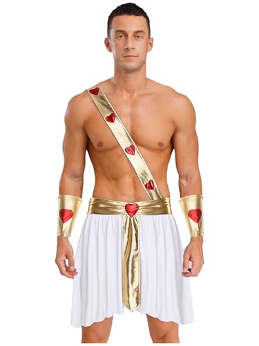 Riismen Cupid Kostüm Herren Halloween Cosplay Liebesbote kostüm Faltenrock mit Metallic Manschetten Faschingkostüm Mottopartys Rave Outfit von Riismen